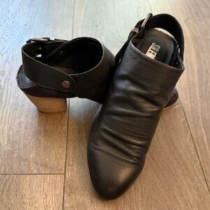 Anthropologie Silent D Black Leather Sling-Back Boots, Size 8M